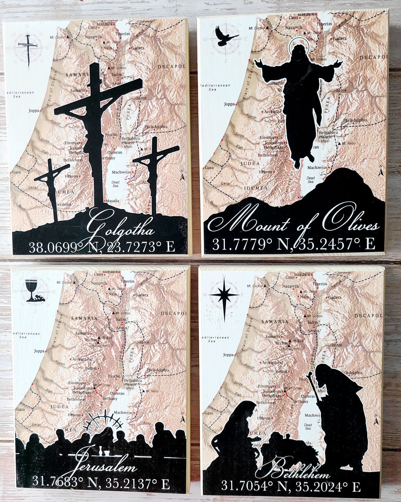 5"x7" Faith Based Wood Map Artwork- SINGLE OR SET OF 4