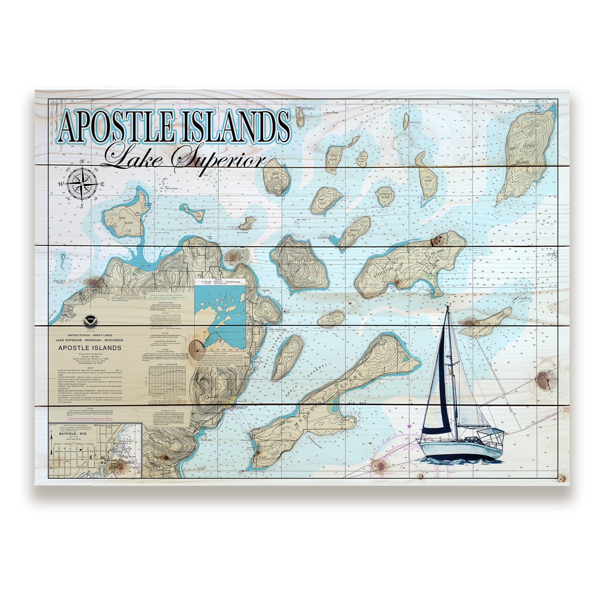 Apostle Island , Lake Superior-Sailboat Pallet Map