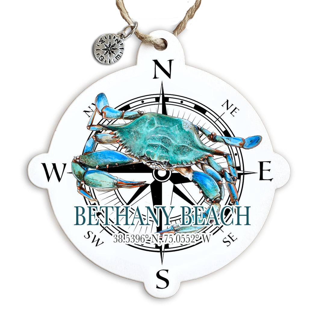 Bethany Beach, DE Compass Blue Crab Ornament