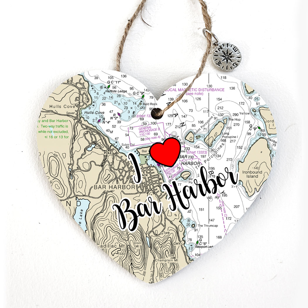 Block Island, RI Heart Map Ornament