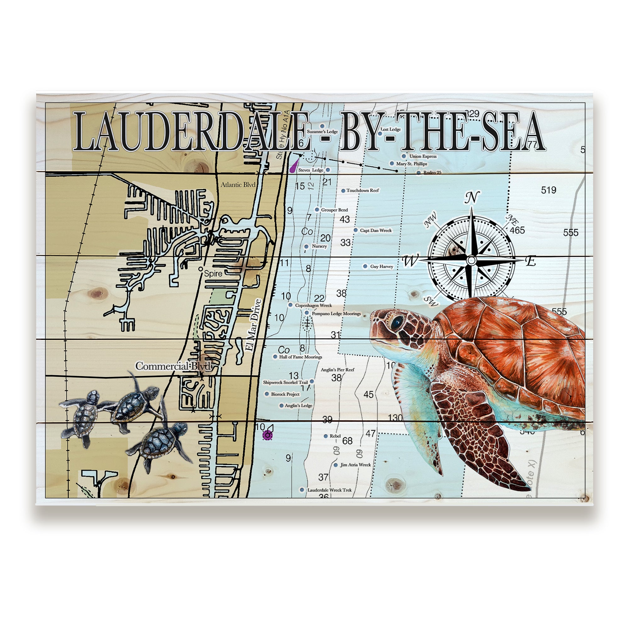 Lauderdale By The Sea, FL - Sea Turtles Pallet Map – MapMom