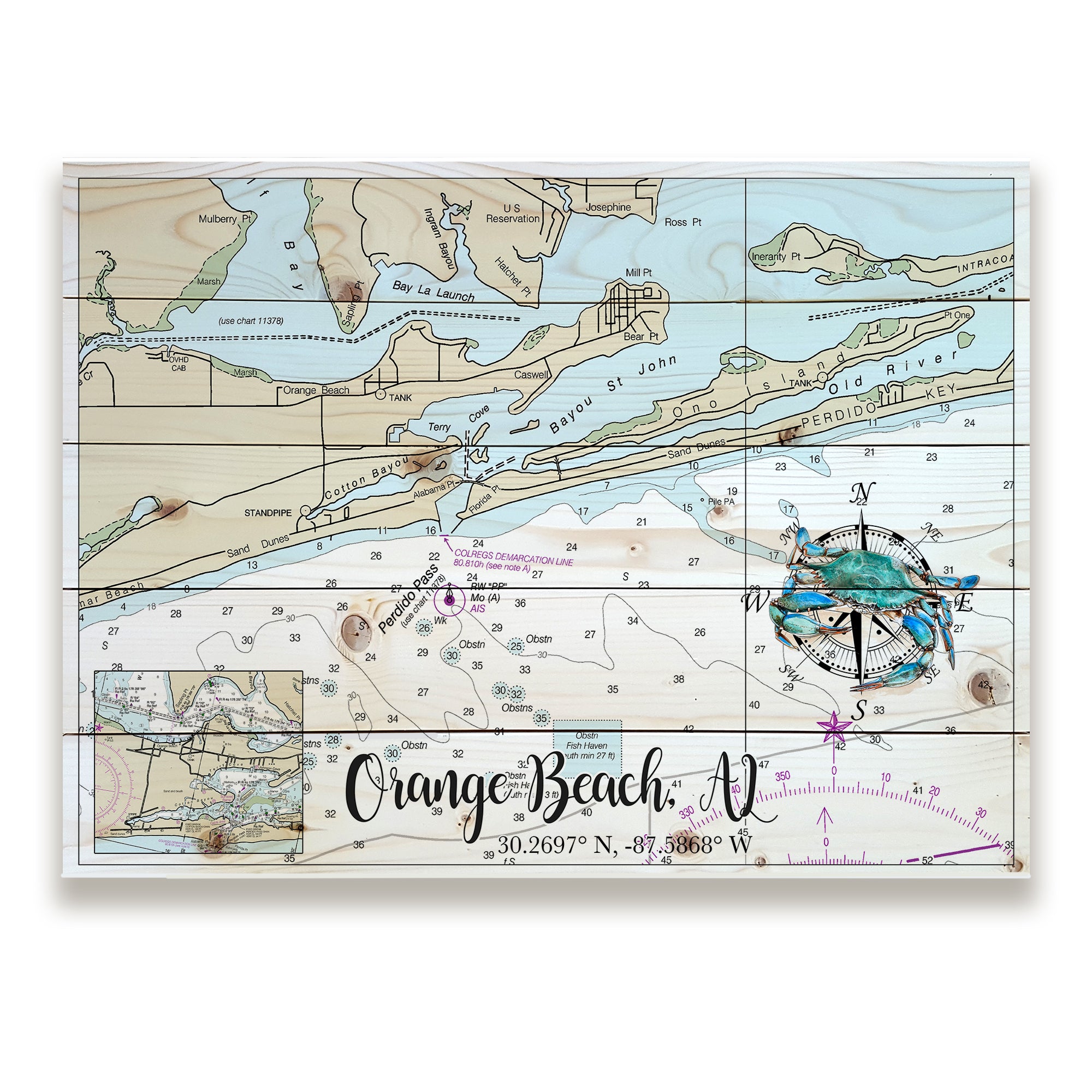 Orange Beach, Alabama -Blue Crab Pallet Map – MapMom