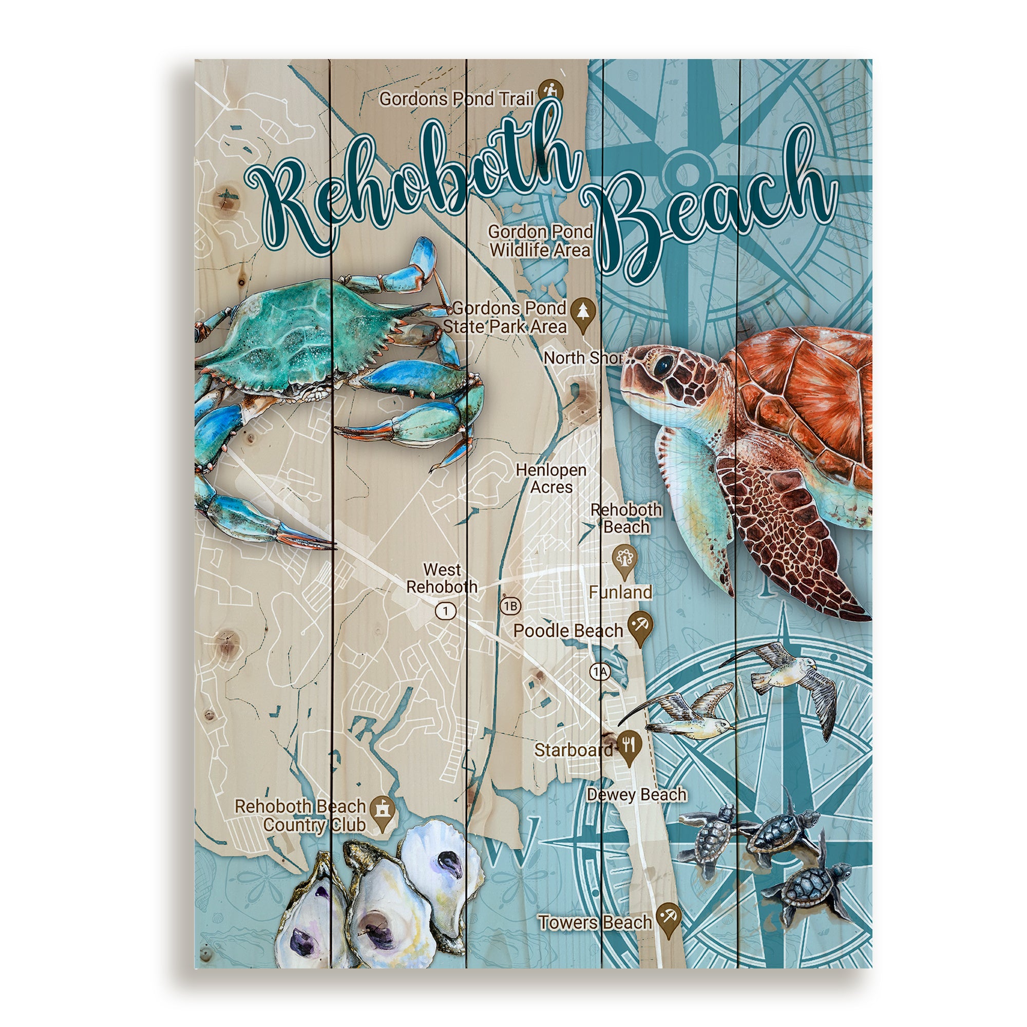 Rehoboth Beach, DE - Ocean Life Pallet Map