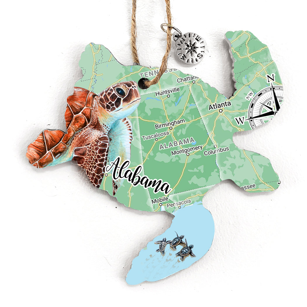 Alabama Sea Turtle Map Ornament