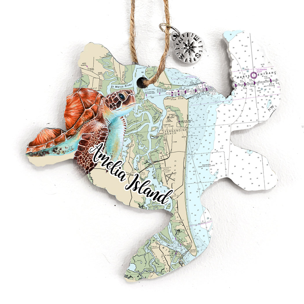 Amelia Island, FL  Sea Turtle Map Ornament