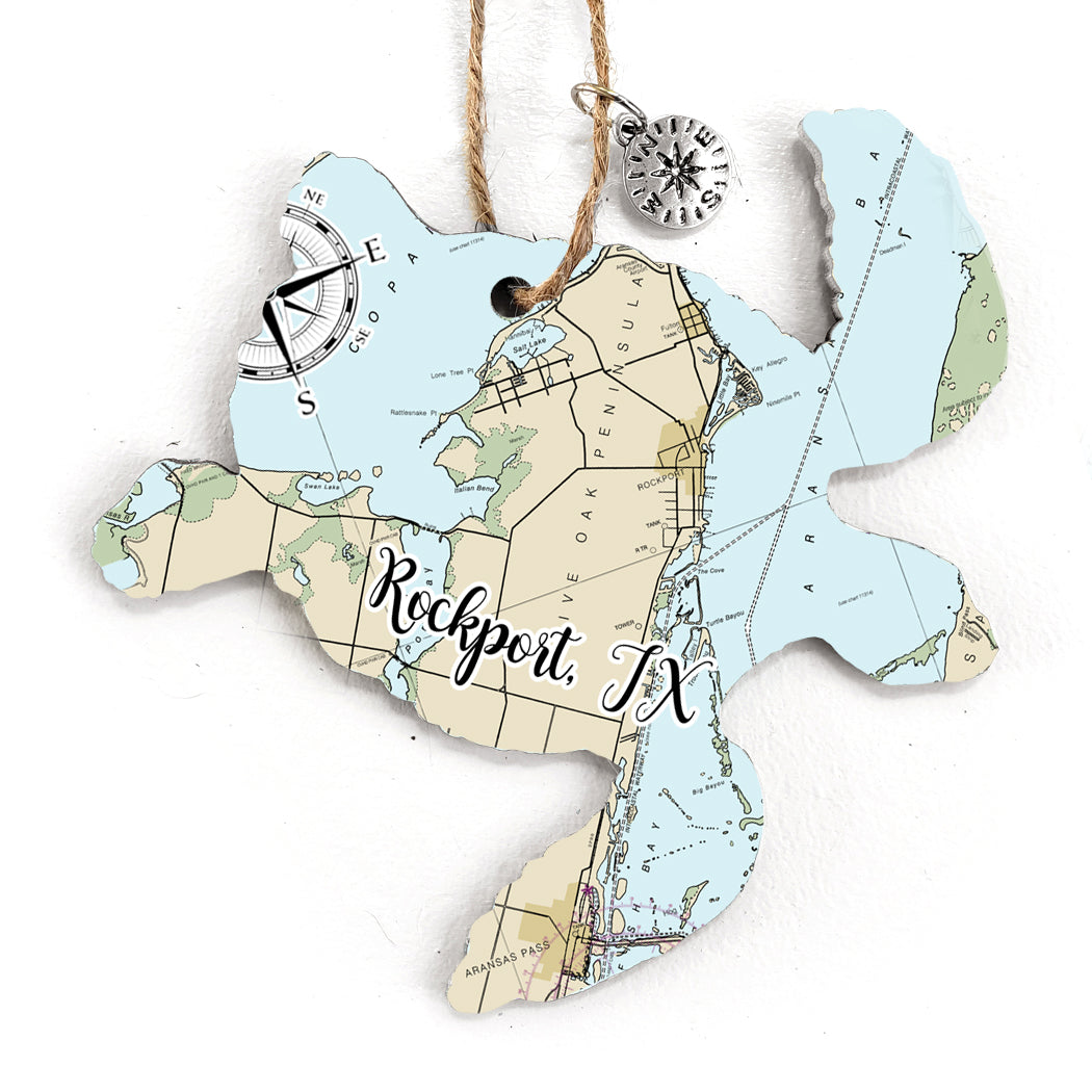 Rockport, TX  Sea Turtle Map Ornament