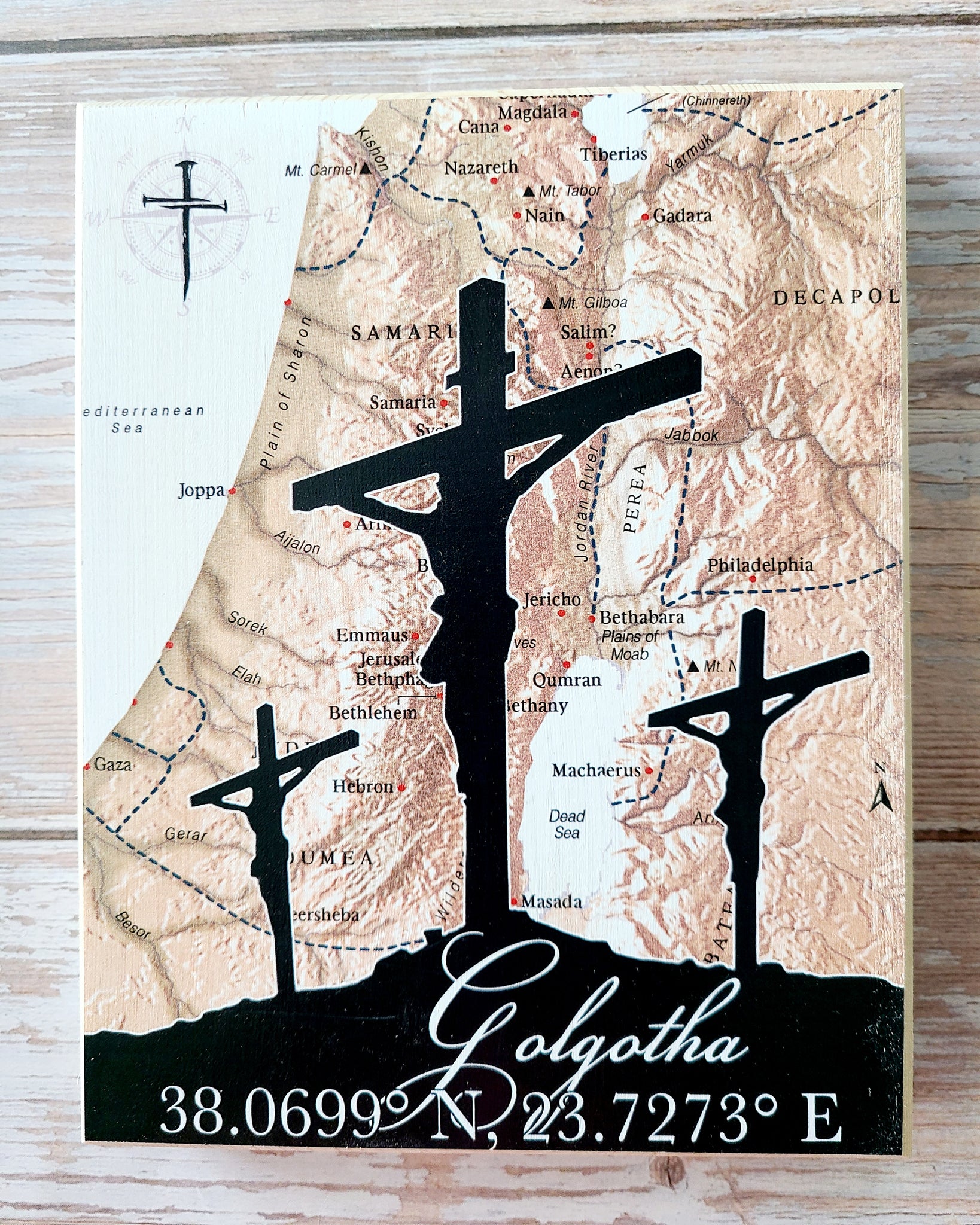 5"x7" Faith Based Wood Map Artwork- SINGLE OR SET OF 4