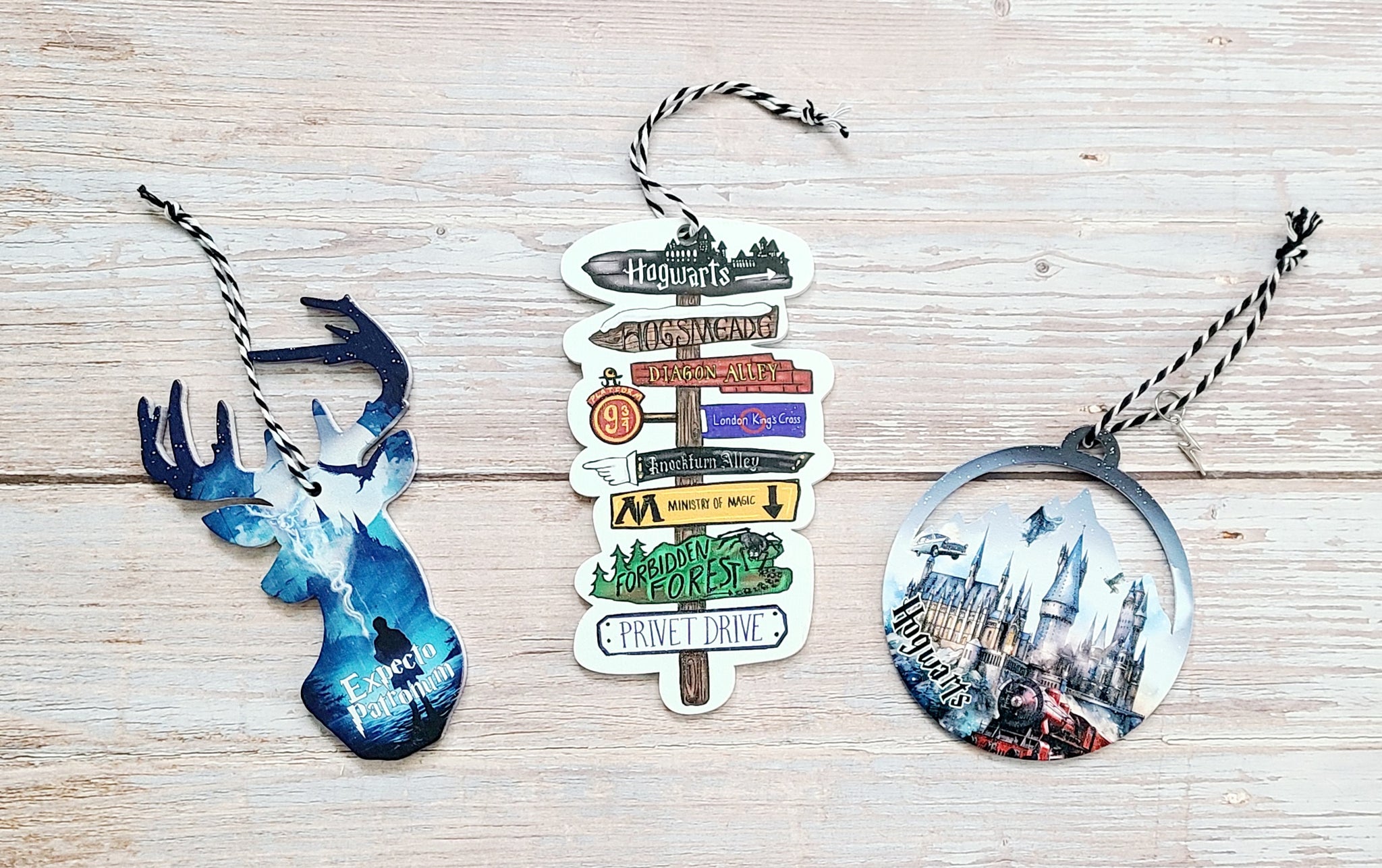 Magic Wizarding Castle Scene Wood Ornament With Lightning Bolt Charm