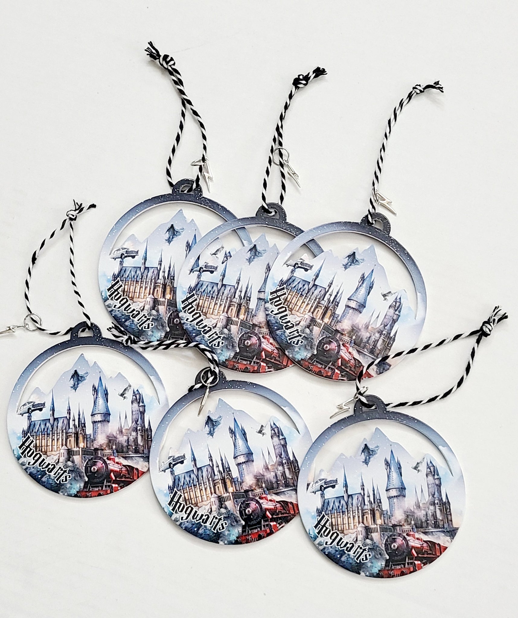 Magic Wizarding Castle Scene Wood Ornament With Lightning Bolt Charm