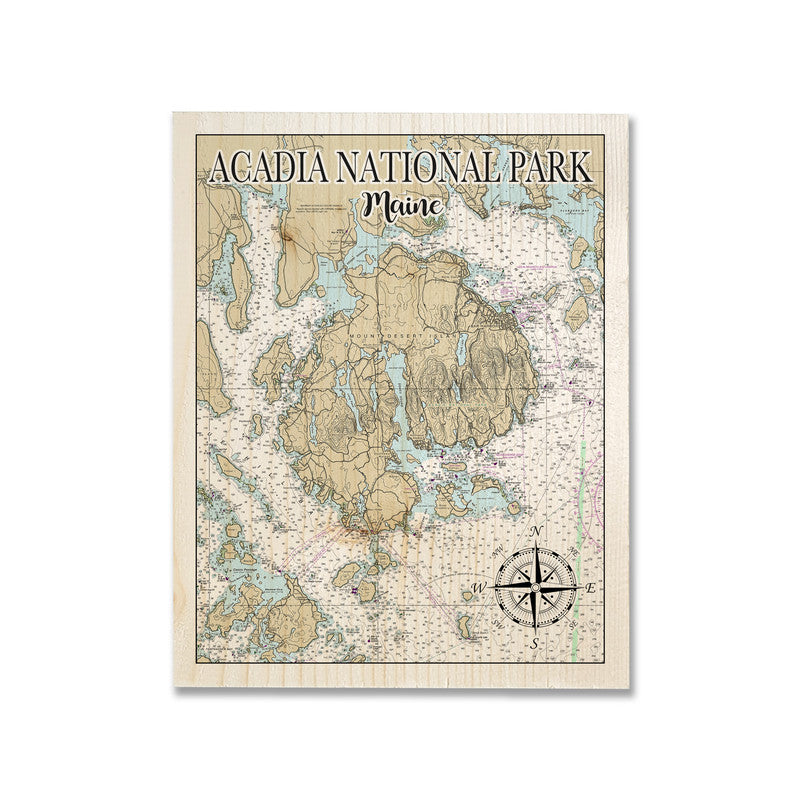 Acadia National Park 5x7 inch Wood Wall Hanging Map Sign