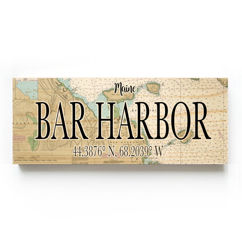 Bar Harbor Maine 3x9 Wood Coordinate Wall Hanging Map Sign