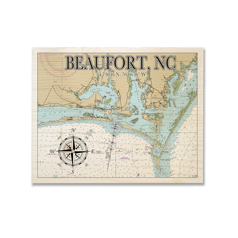 Beaufort NC Driftwood 5x7 inch Wood Wall Hanging Map Sign