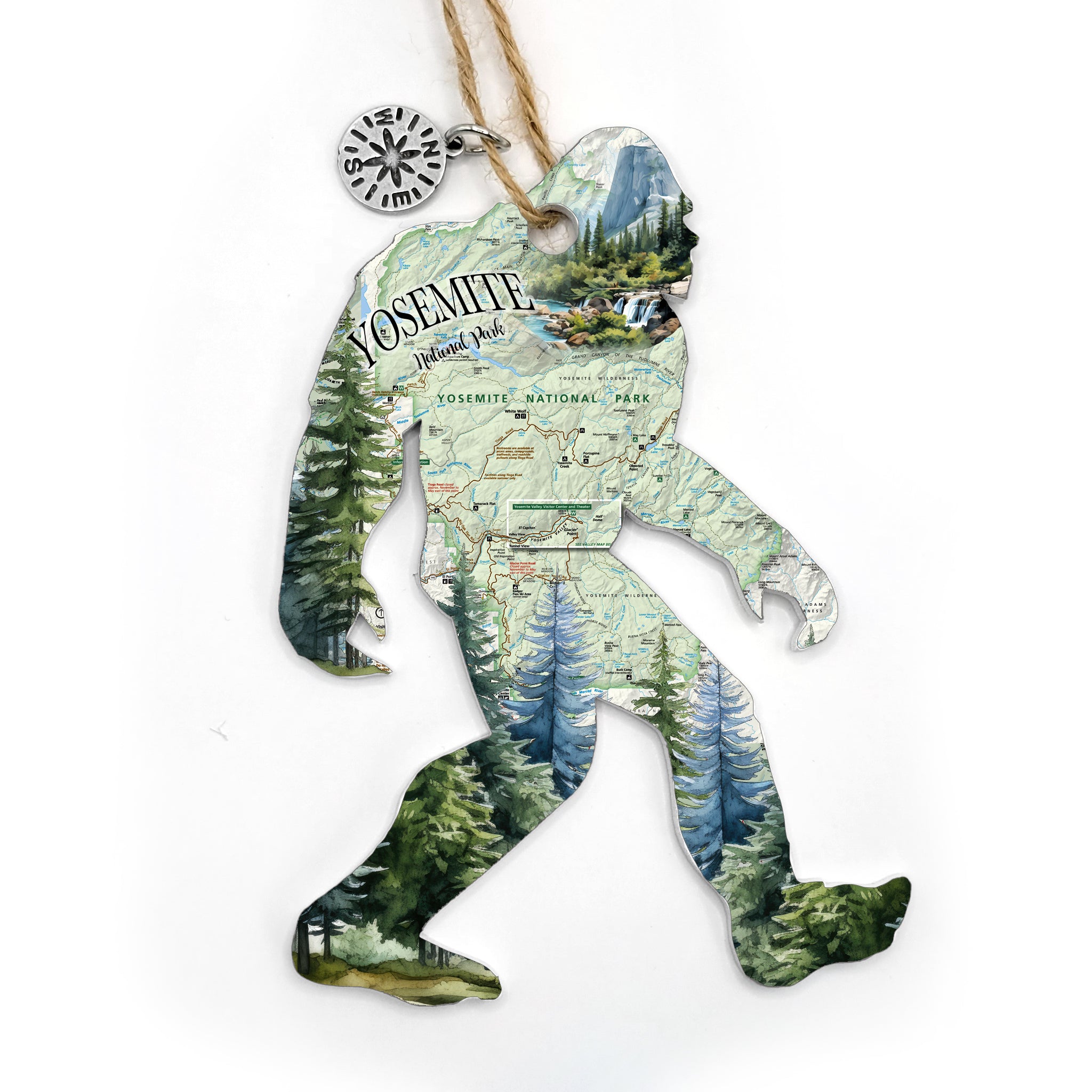 Yosemite National Park Big Foot Sasquatch Shaped Wood Map Souvenir Ornament