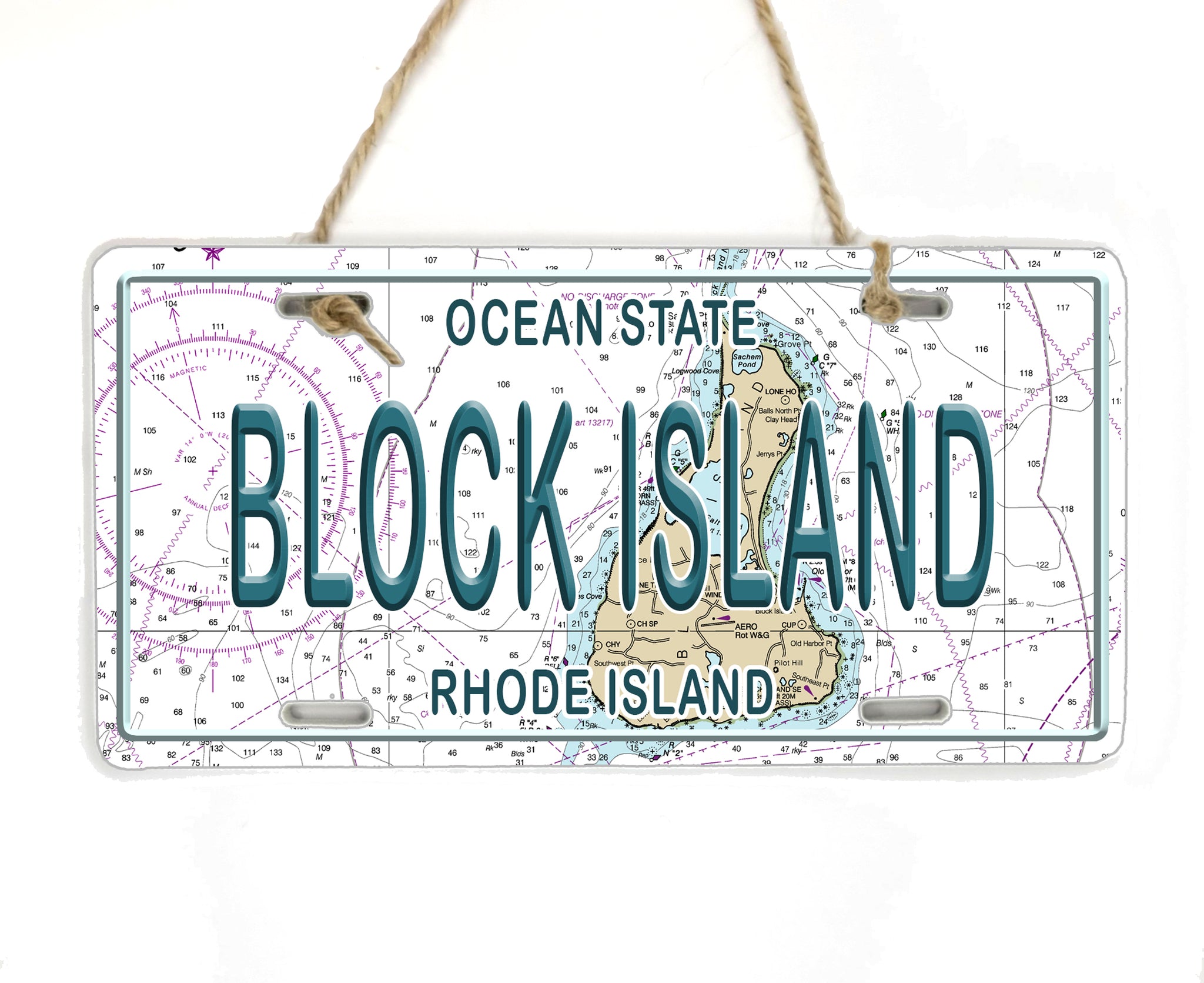 Block Island, RI License Plate Wood Map Souvenir Ornament