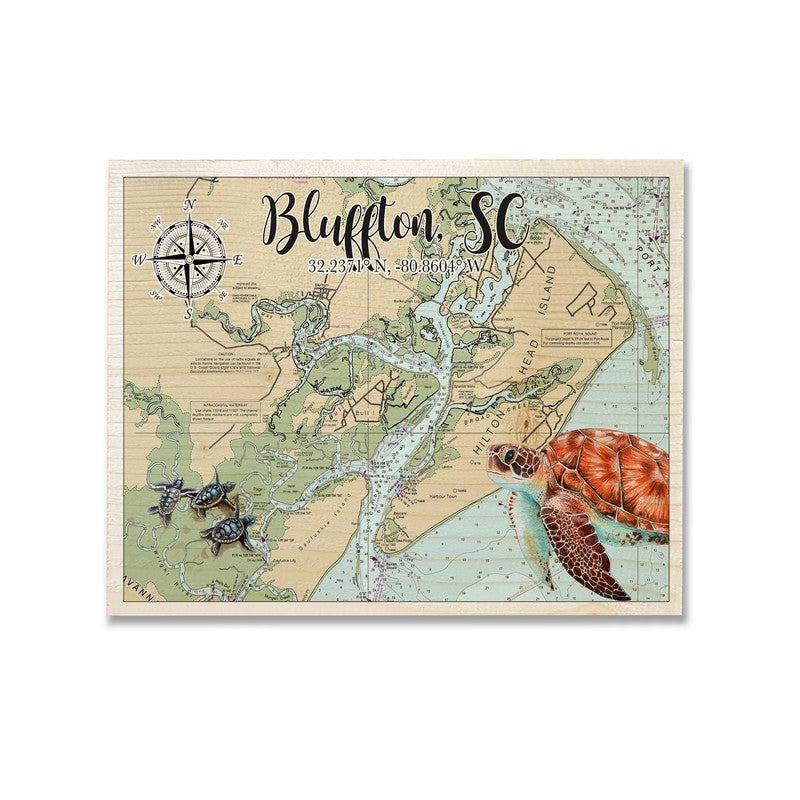 Bluffton SC Driftwood 5x7 inch Wood Wall Hanging Map Sign