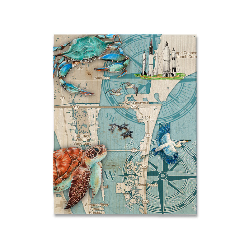 Cape Canaveral FL Salt Life 5x7 inch Wood Wall Hanging Map Sign