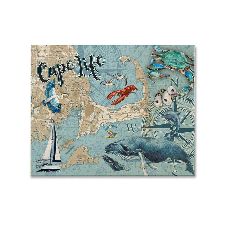 Cape Cod Cape Life MA 5x7 inch Wood Wall Hanging Map Sign