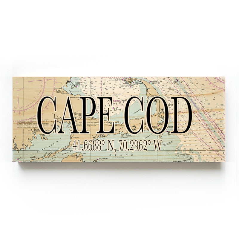 Cape Cod Massachusetts Close up 3x9 Wood Coordinate Wall Hanging Map Sign