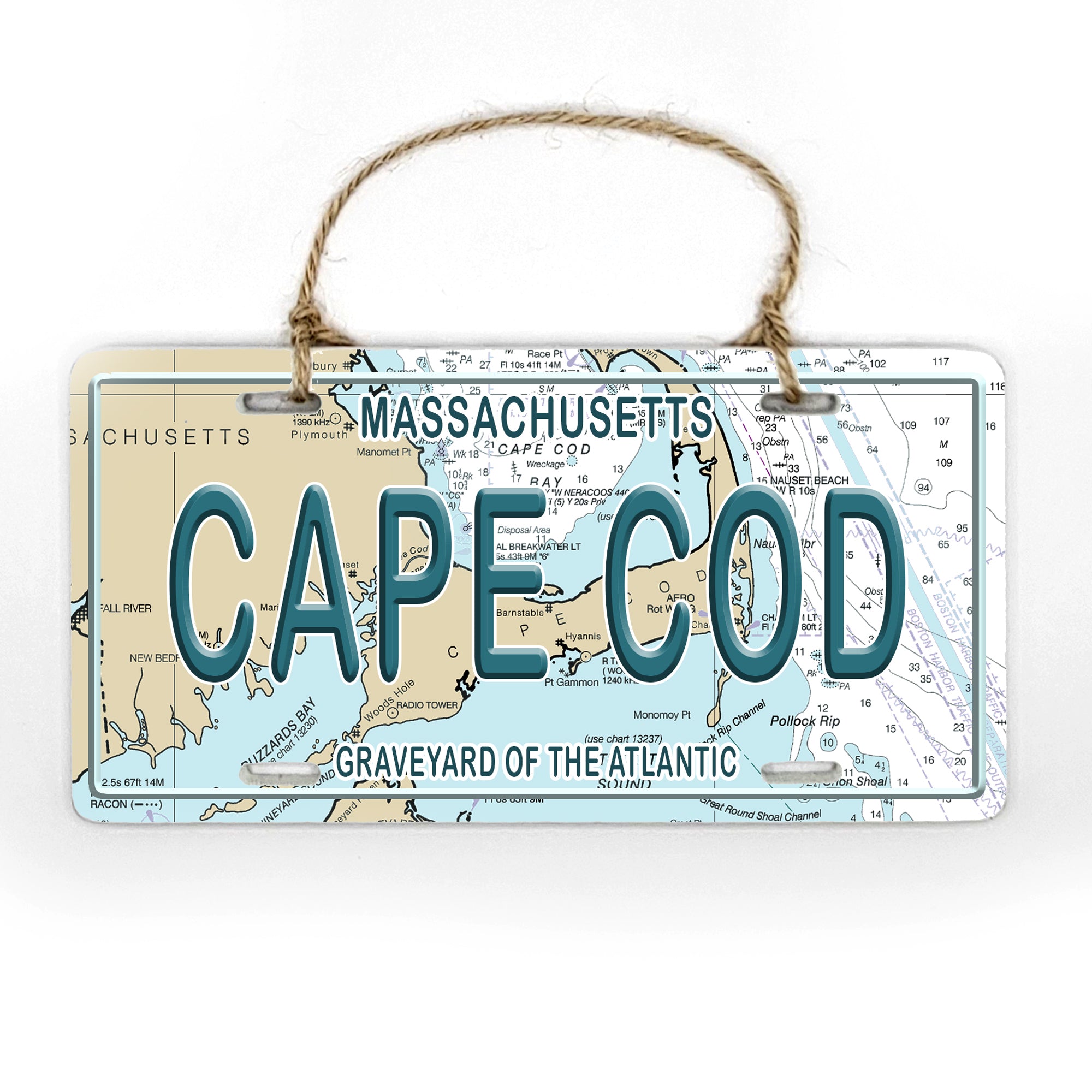 Cape Cod, MA License Plate Wood Map Souvenir Ornament