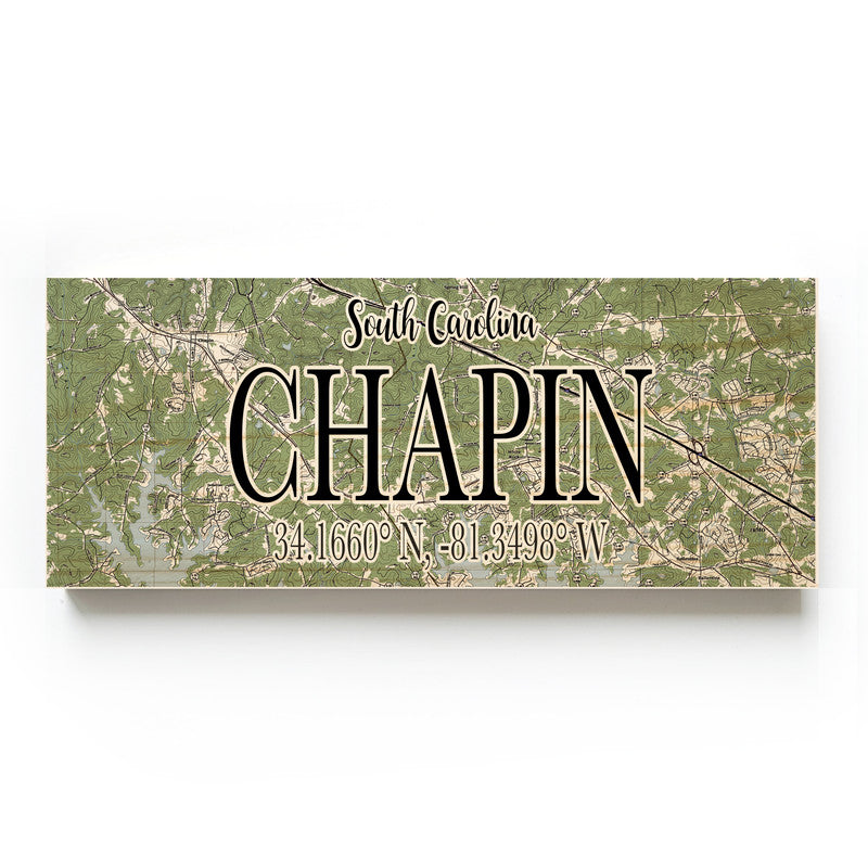 Chapin South Carolina 3x9 Wood Coordinate Wall Hanging Map Sign