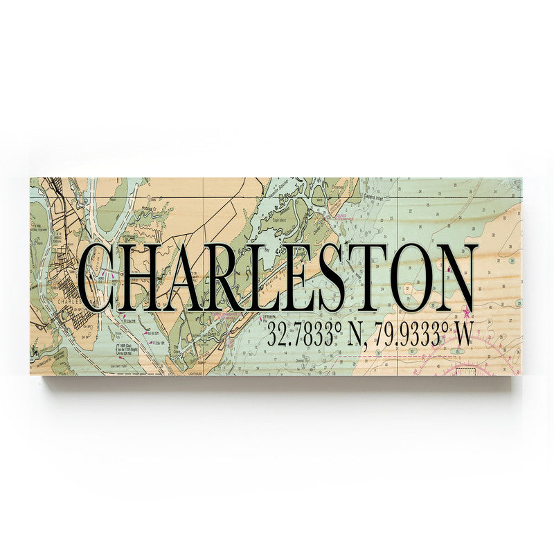 Charleston South Carolina 3x9 Wood Coordinate Wall Hanging Map Sign