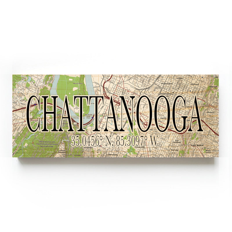 Chattanooga Tennessee 3x9 Wood Coordinate Wall Hanging Map Sign