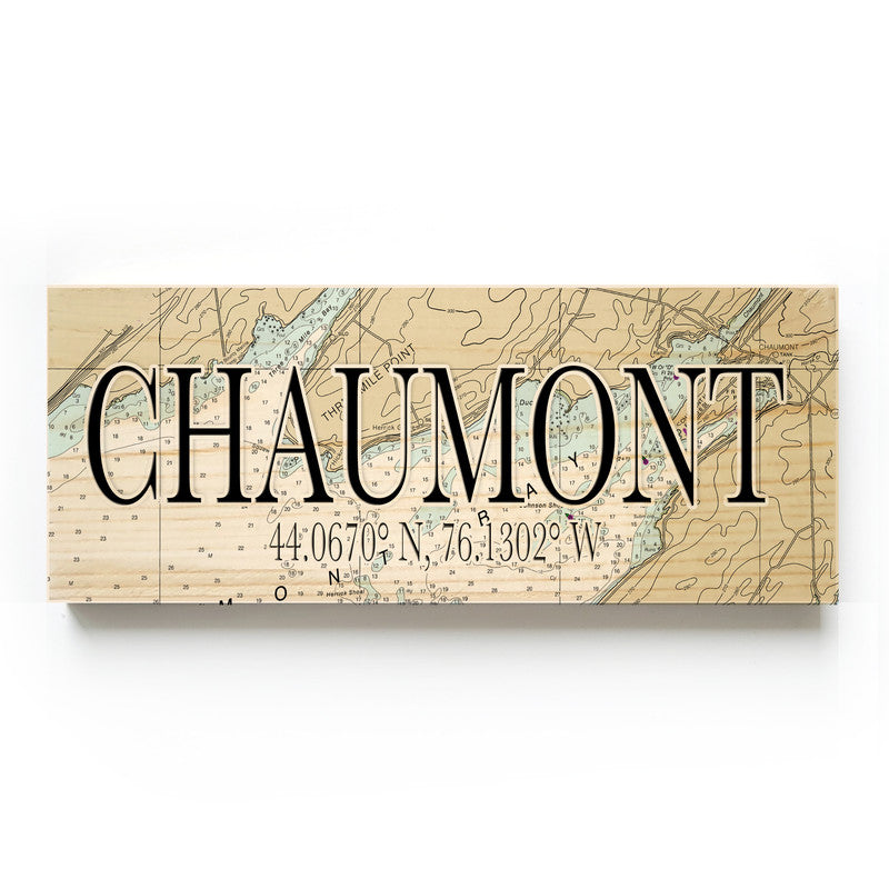 Chaumont New York 3x9 Wood Coordinate Wall Hanging Map Sign