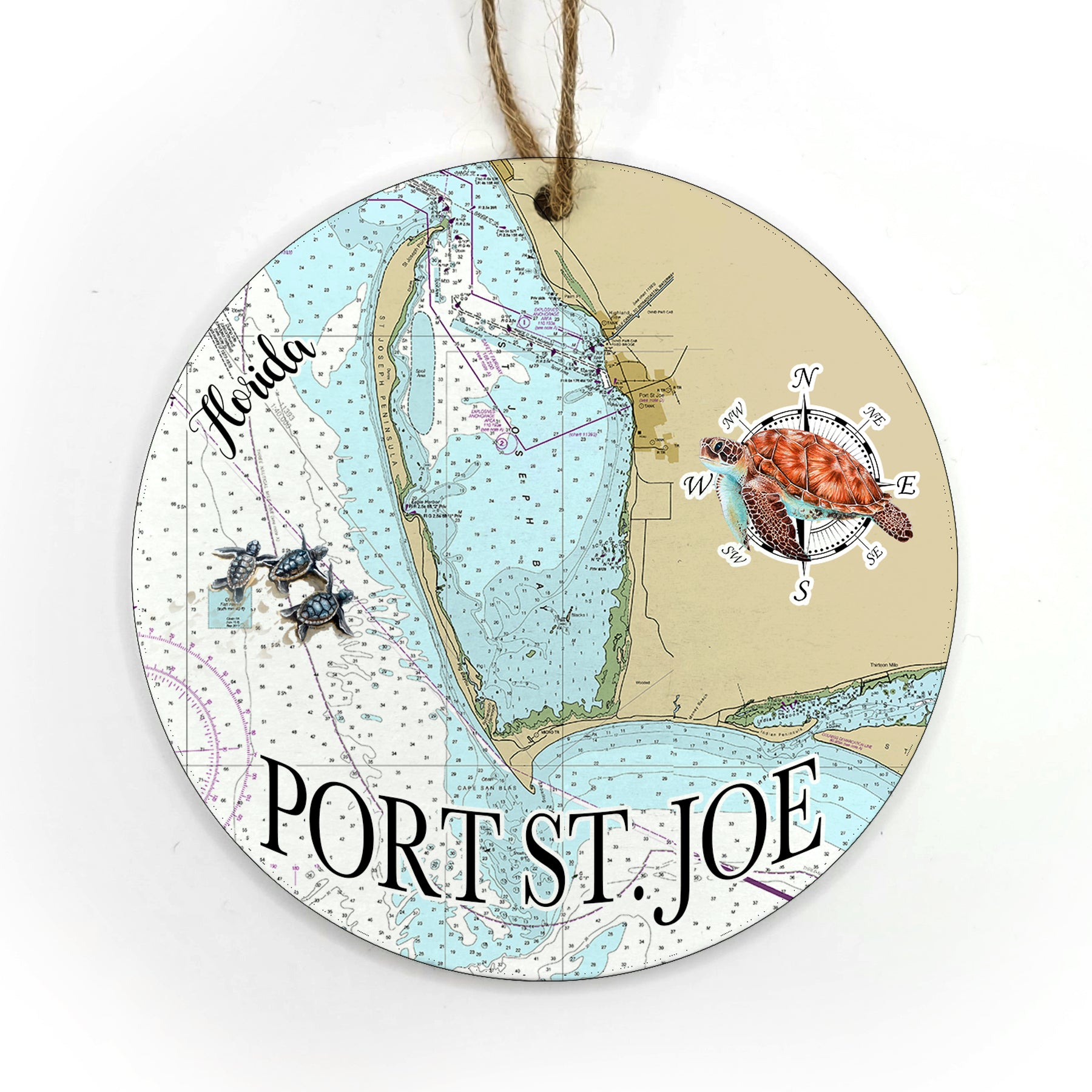 Port St. Joe, FL Circle Shaped Wood Map Souvenir Ornament