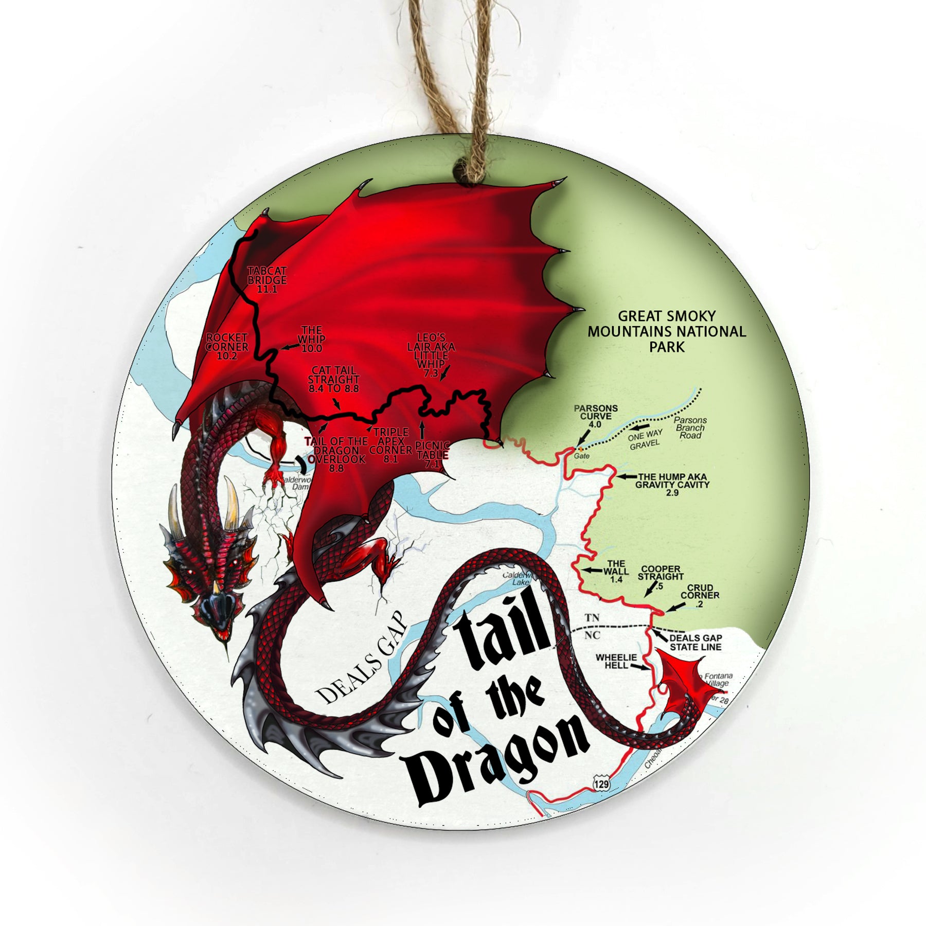 Tail Of The Dragon 2025 Wood Map Souvenir Ornament