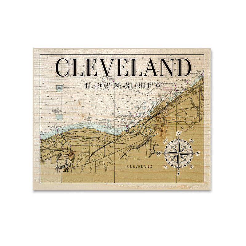 Cleveland OH 5x7 inch Wood Wall Hanging Map Sign