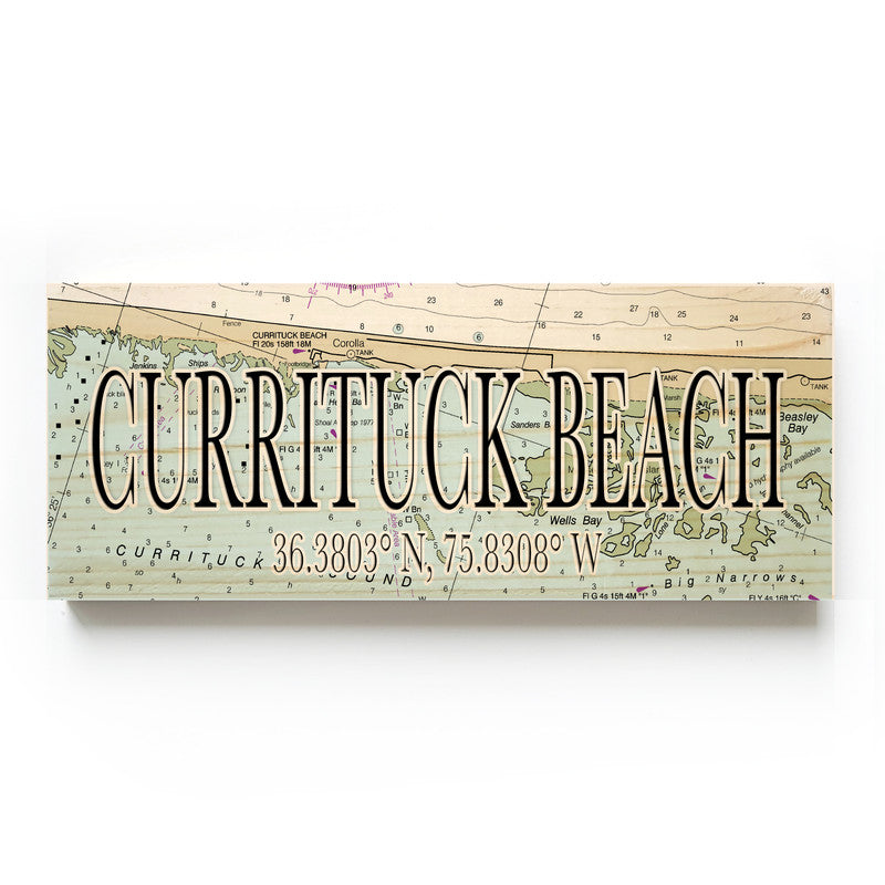 Currituck Beach North Carolina 3x9 Wood Coordinate Wall Hanging Map Sign