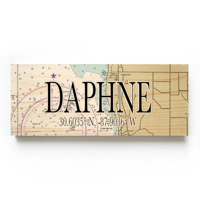 Daphne Alabama 3x9 Wood Coordinate Wall Hanging Map Sign