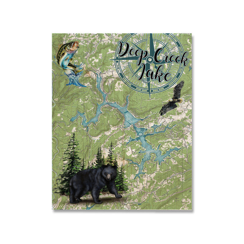 Deep Creek Lake 5x7 inch Wood Wall Hanging Map Sign