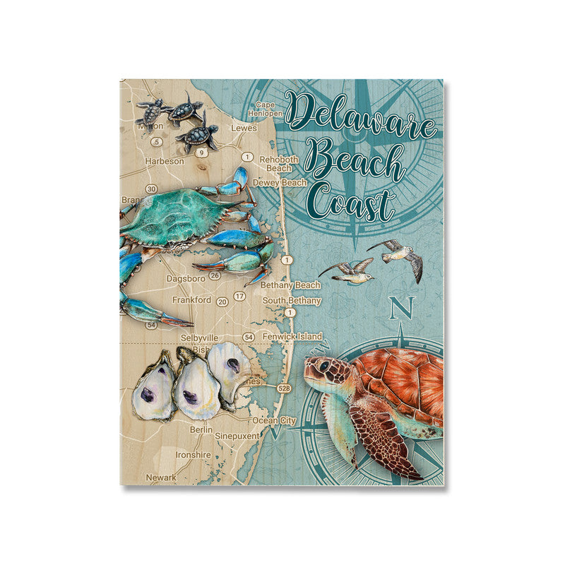 Delaware Coast 5x7 inch Wood Wall Hanging Map Sign