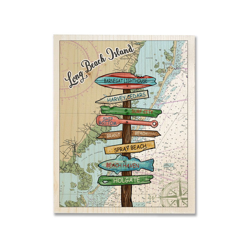 Driftwood Sign Long Beach Island NJ 5x7 inch Wood Wall Hanging Map Sign