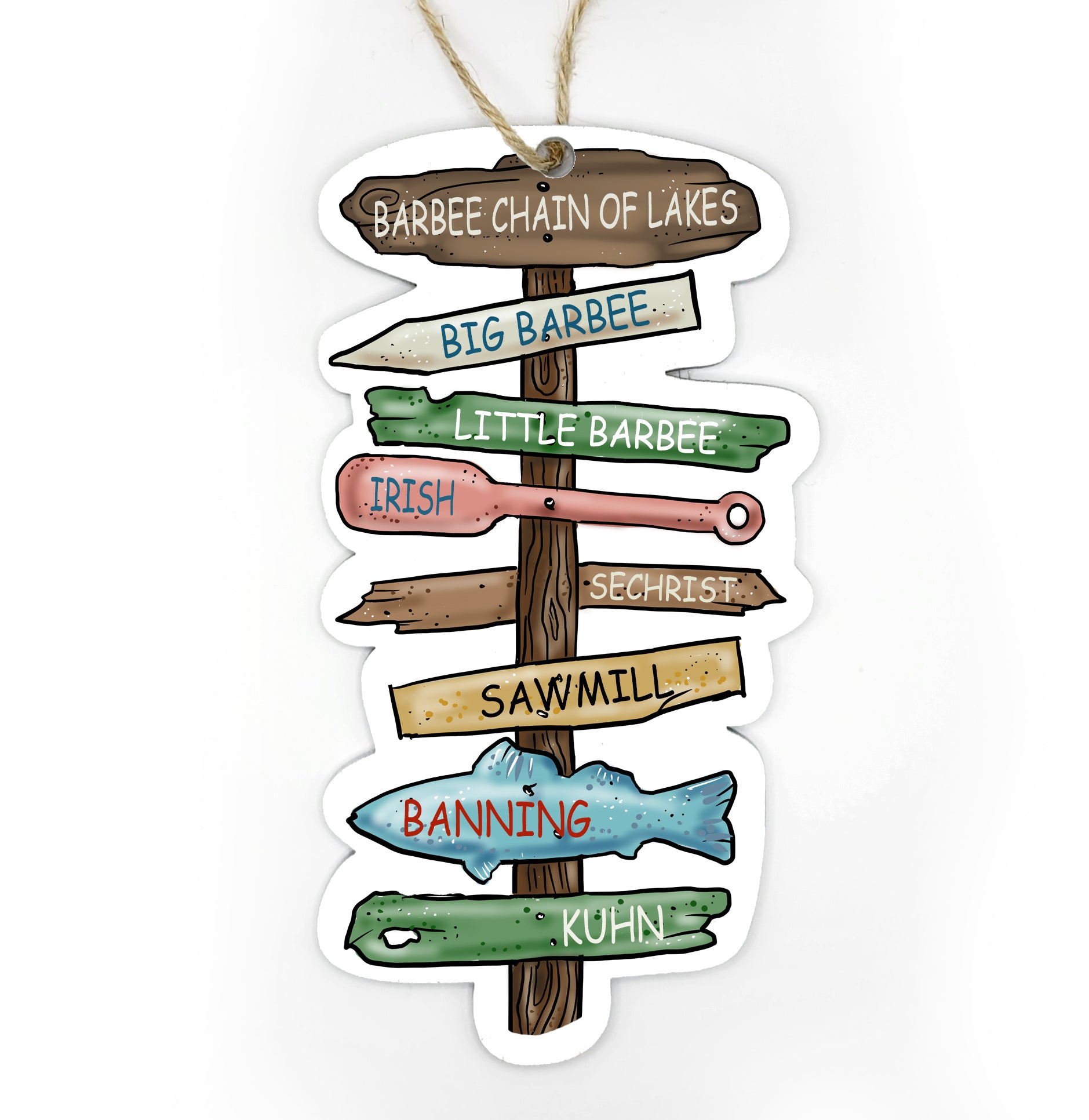 Barbee Chain of Lakes, IL Driftwood Sign Wood Ornament