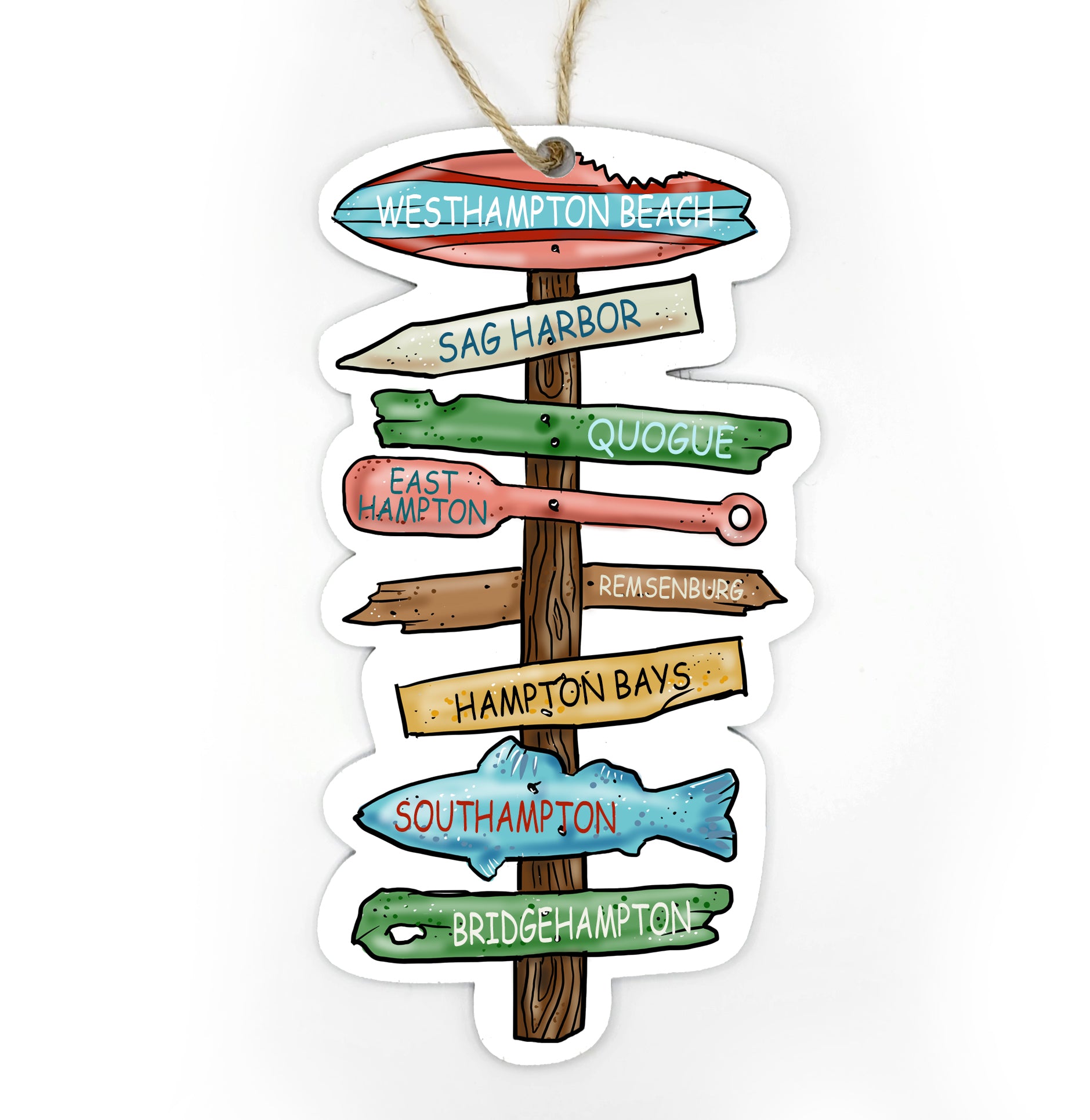 West Hampton Beach, NY Driftwood Sign Wood Ornament