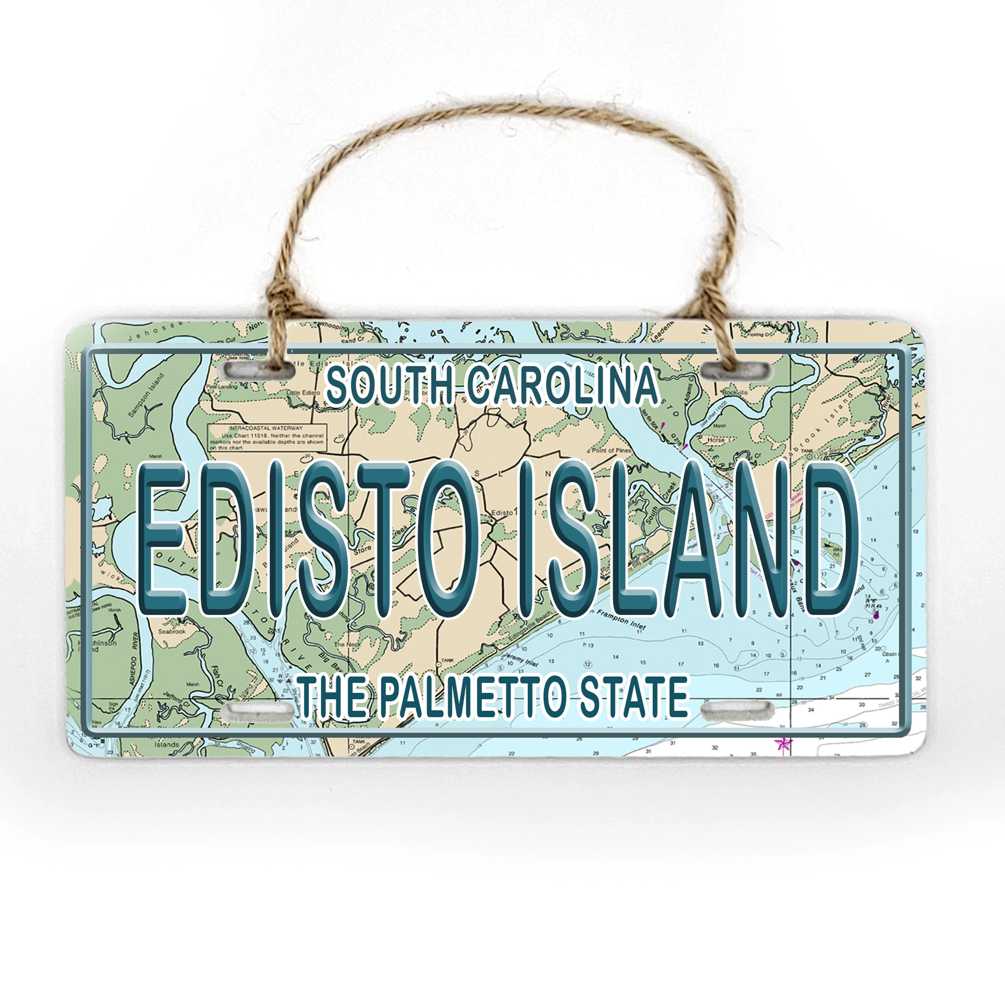 Edisto Island, SC License Plate Wood Map Souvenir Ornament