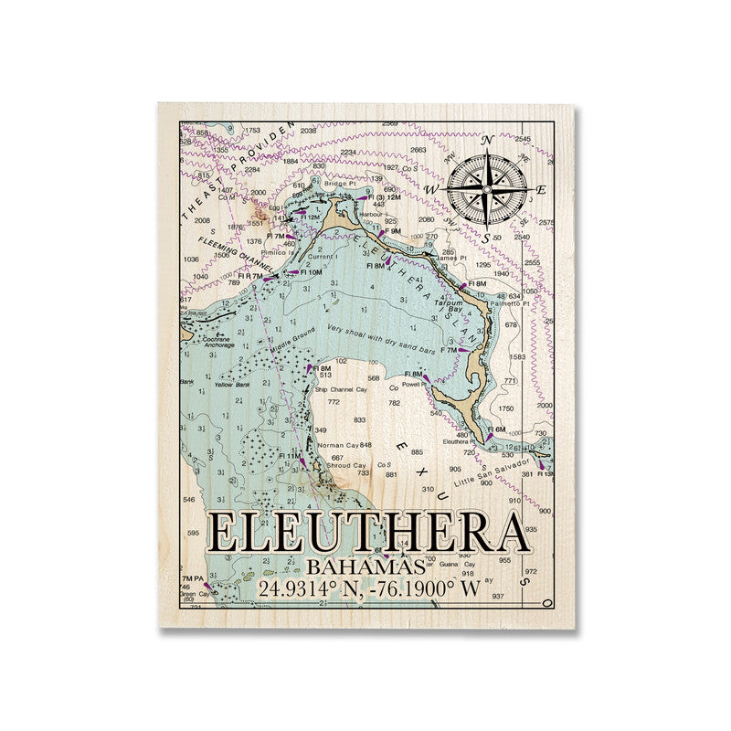 Eleuthera Bahamas Driftwood Map 5x7 inch Wood Wall Hanging Map Sign