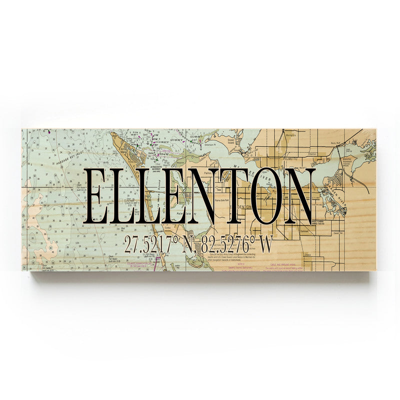 Ellenton Florida 3x9 Wood Coordinate Wall Hanging Map Sign