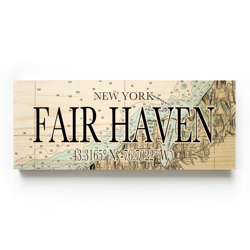 Fair Haven New York 3x9 Wood Coordinate Wall Hanging Map Sign