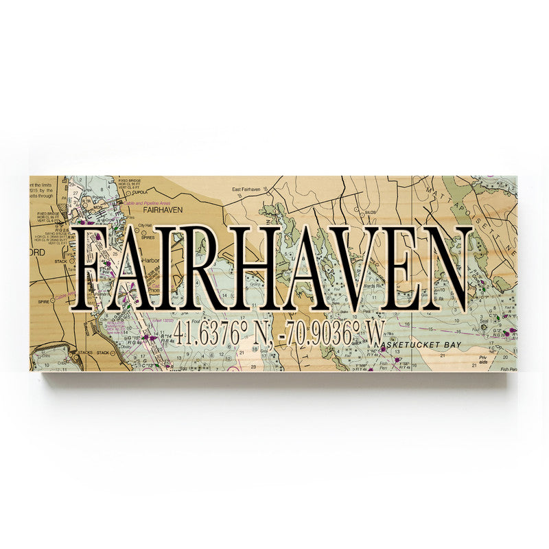 Fairhaven Massachusetts 3x9 Wood Coordinate Wall Hanging Map Sign