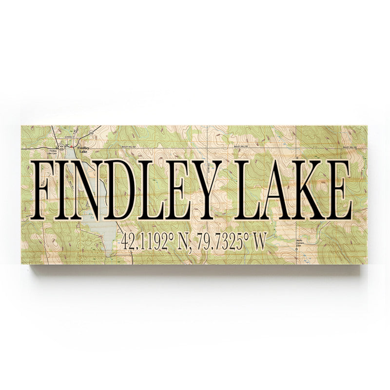 Findley Lake New York 3x9 Wood Coordinate Wall Hanging Map Sign