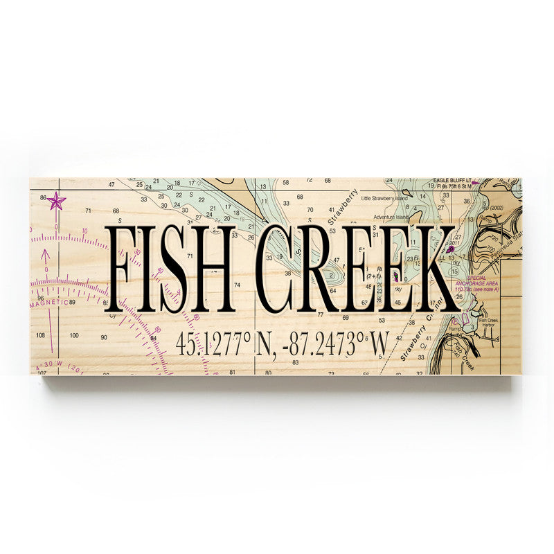 Fish Creek Wisconsin 3x9 Wood Coordinate Wall Hanging Map Sign