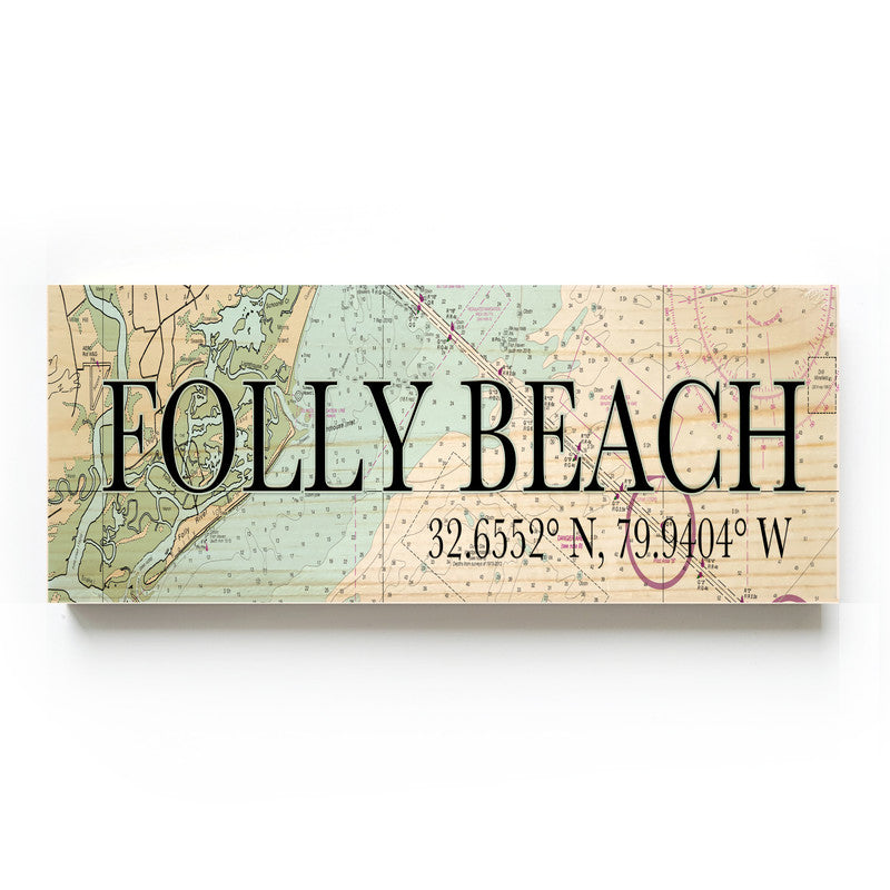 Folly Beach South Carolina 3x9 Wood Coordinate Wall Hanging Map Sign