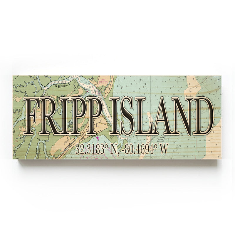 Fripp Island South Carolina 3x9 Wood Coordinate Wall Hanging Map Sign