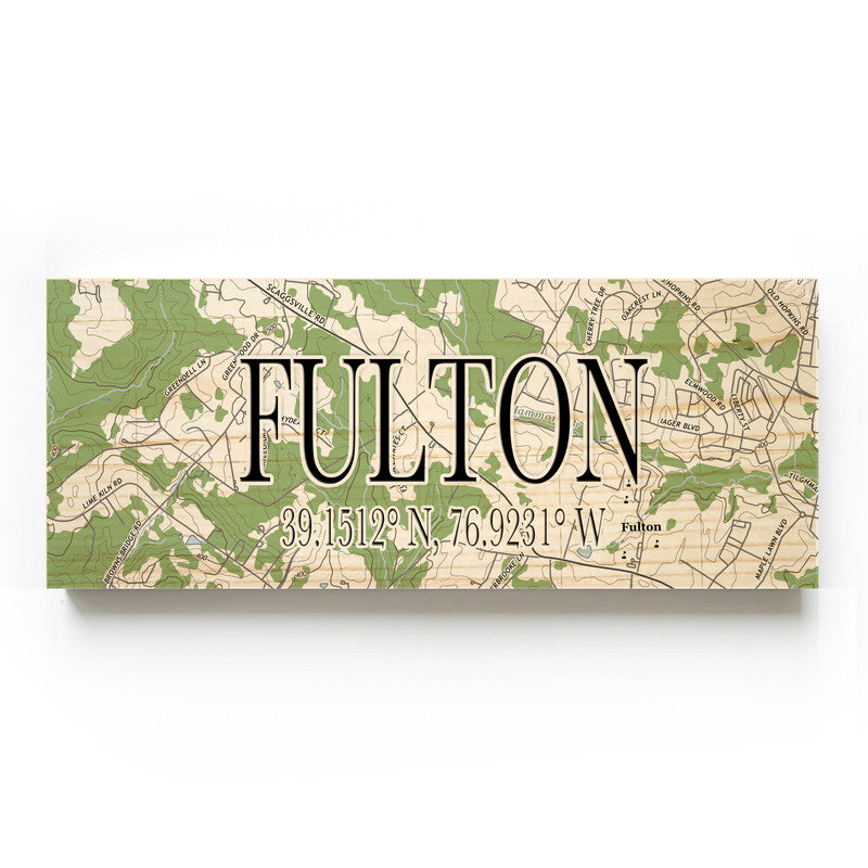 Fulton Maryland 3x9 Wood Coordinate Wall Hanging Map Sign