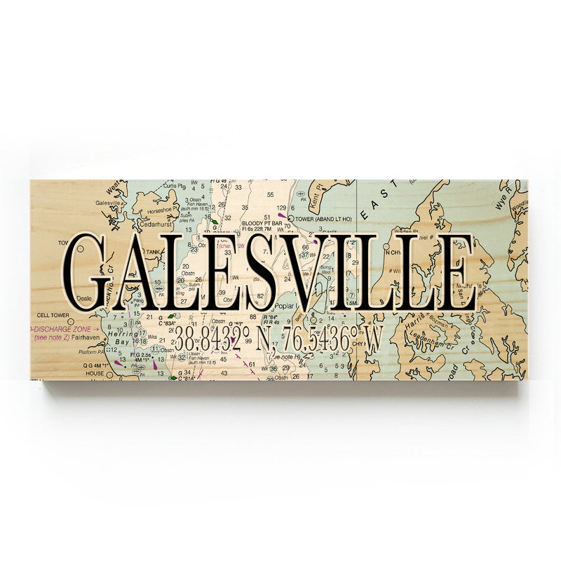 Galesville Maryland 3x9 Wood Coordinate Wall Hanging Map Sign