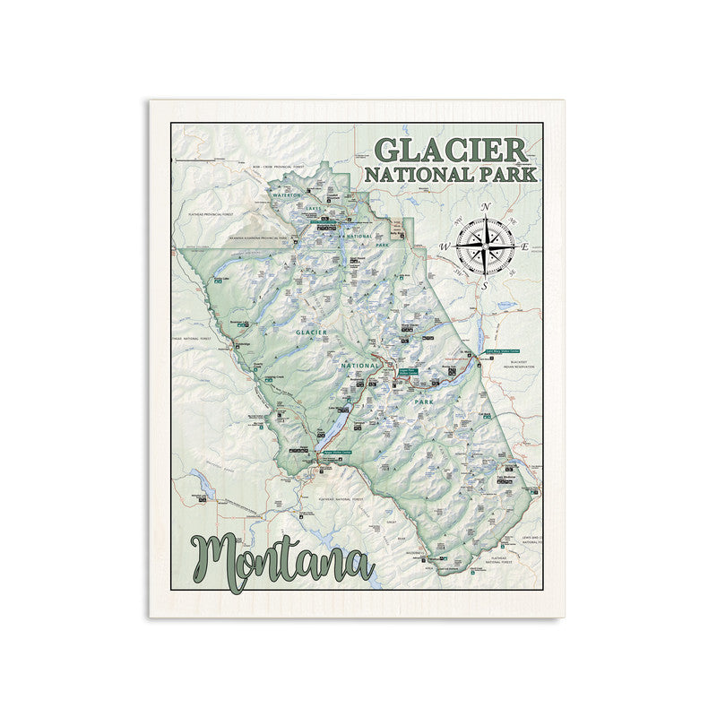 Glacier National Park MT 5x7 inch Wood Wall Hanging Map Sign