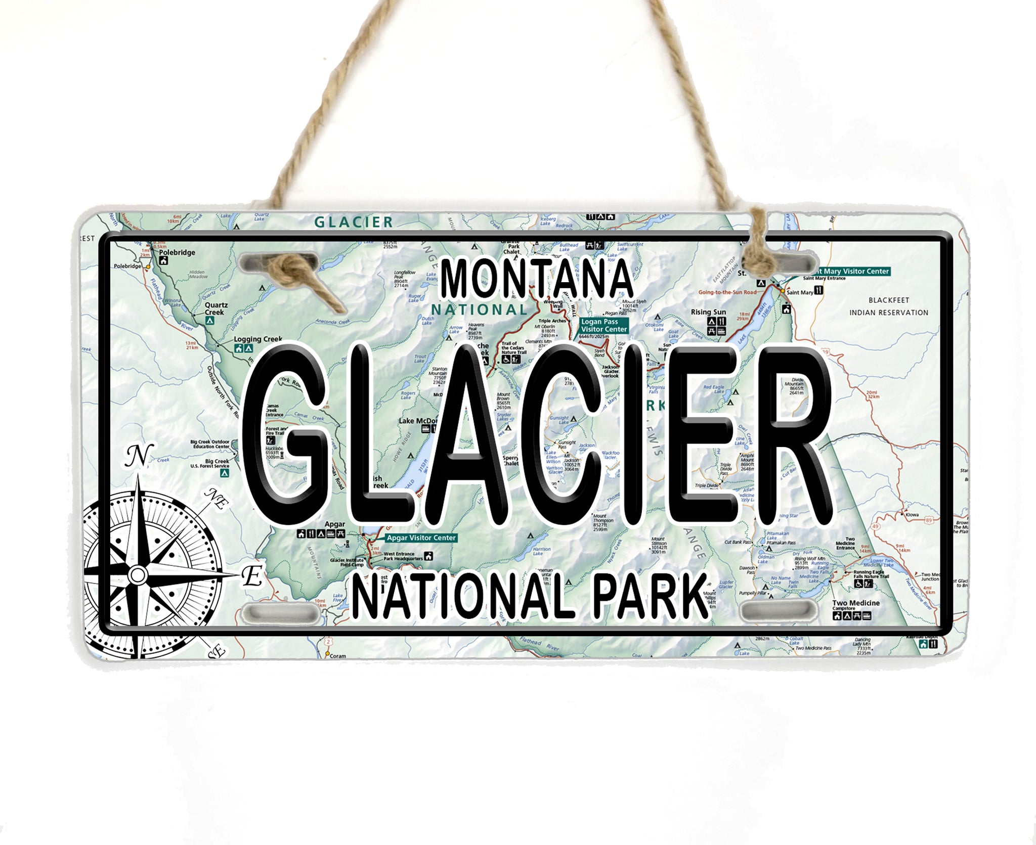 Glacier National Park, MT License Plate Wood Map Souvenir Ornament